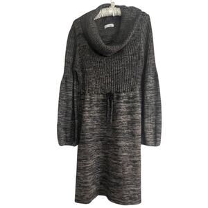 Calvin Klein Women's Size XL Sweater Dress Cowl Neck Tan/Black Knit Long Sleeve